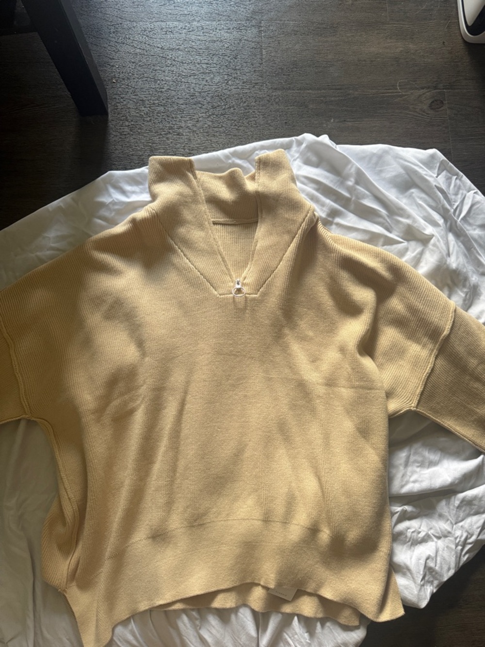 Women's Cream V-Neck Zip-Detail Sweater